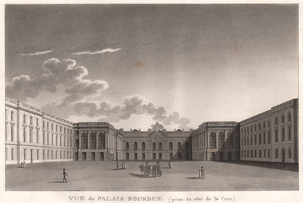 PARIS. Palais Bourbon (prise du côté de la Cour) . Aquatint 1808 old print